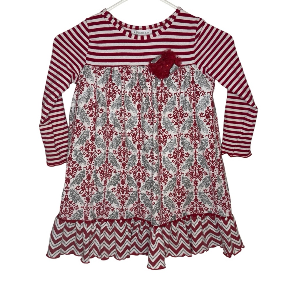 Bonnie Jean Red White Grey Christmas Holiday Swing Dress Size 6